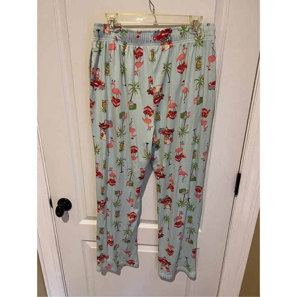 Pajamarama light blue flamingo pajama set “let’s jingle and flamingo” size L